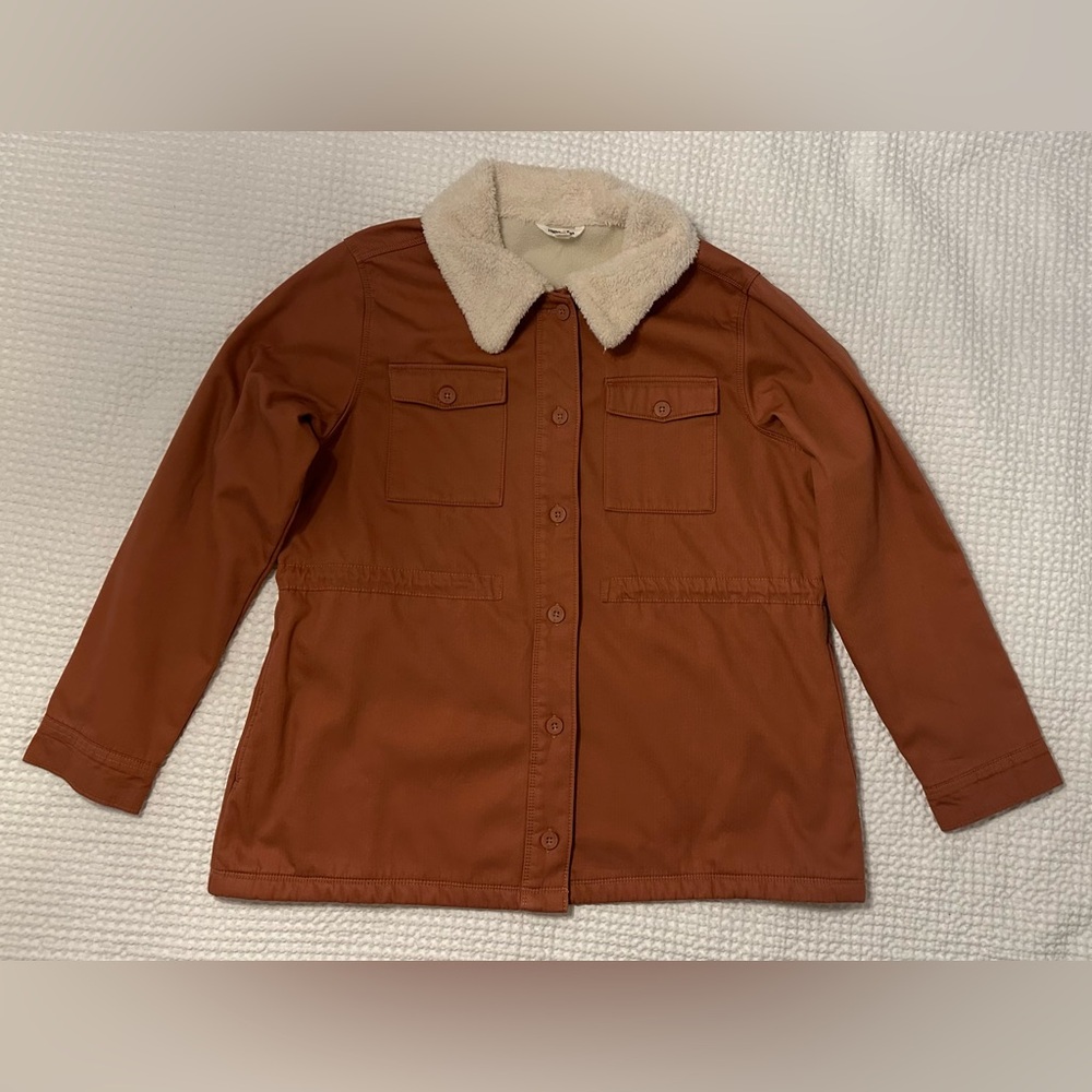 Hang Ten Sherpa Lined Canvas Utility Chore Jacket Burnt Orange Womens XXL